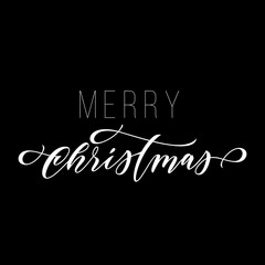 Merry Christmas hand drawn calligraphy modern lettering for greeting card design. Vector festive calligraphic trendy text typography for Christmas holiday quote on black background