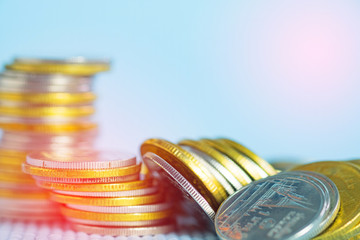 Stacks of coins with copy space for business and financial concept. shallow focus.