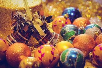 Fototapeta na wymiar Christmas ornaments, christmas bell, christmas balls