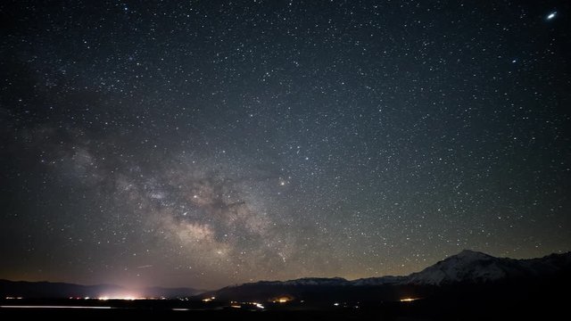 The Stars And Milky Way Move Across The Night Sky.