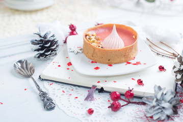 red fruit tart with meringues