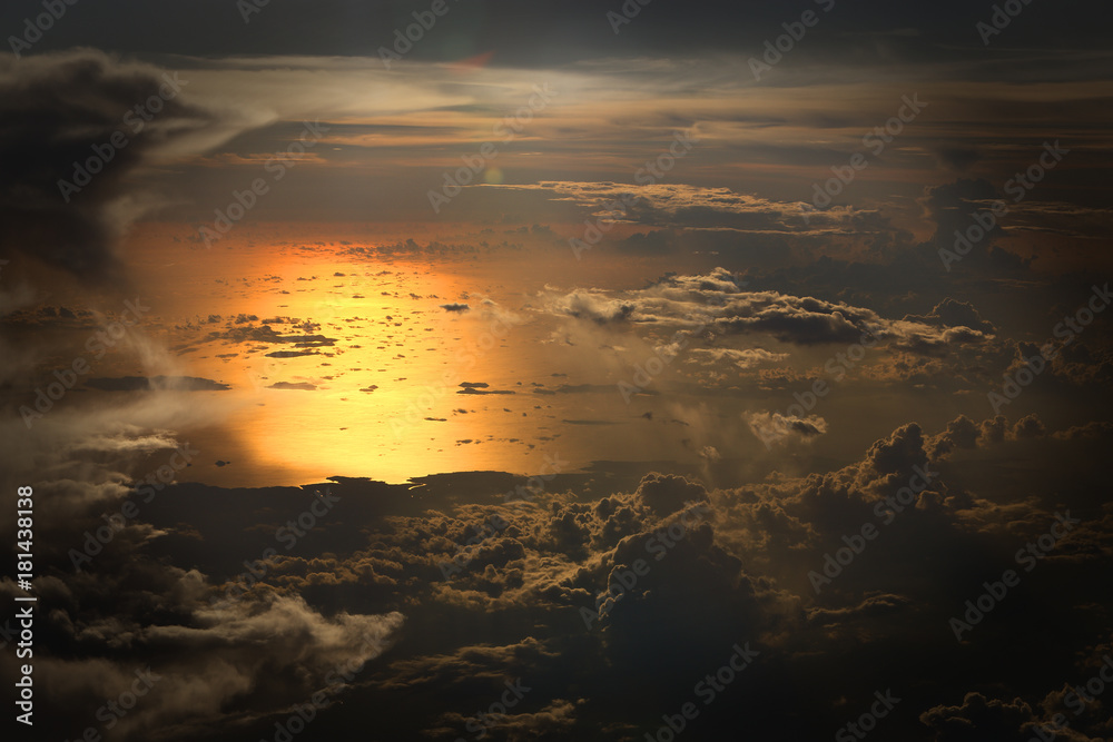 Canvas Prints sunset white cloud sky at high level attitude, view from window airplane