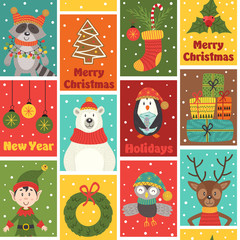 seamless pattern with winter holiday characters and decorations - vector illustration, eps