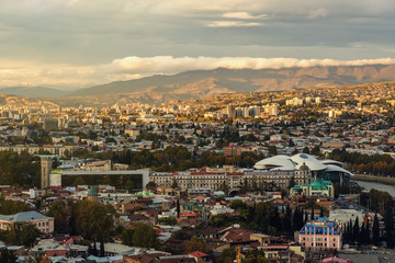 Fototapeta premium Sunset view of Old Tbilisi from the Mtatsminda hill