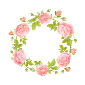 Watercolor wreath of flowers on white