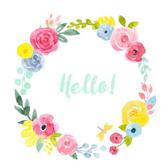 Watercolor abstract floral wreath