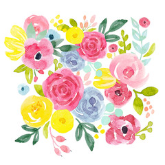 Watercolor abstract floral composition