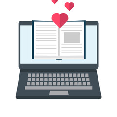 Digital online book store, library, e-reading concept.  Vector illustration in flat style.