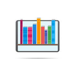 Digital online book store, library, e-reading concept.  Vector illustration in flat style.