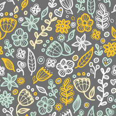 Floral seamless floral pattern in doodle style.