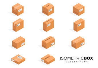 Vector isometric cardboard boxes. Box cardboard, box package, box packaging, box icon, box isolated illustration