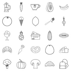 Light meal icons set, outline style