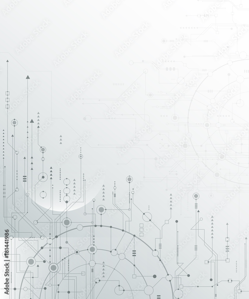 Fototapete Vector illustration circuit board and hexagons background. Hi-tech digital technology and engineering, digital telecom technology concept. Vector abstract futuristic on light gray color background