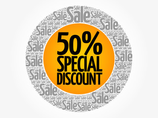 Fototapeta na wymiar 50% Special Discount sale words cloud, business concept background