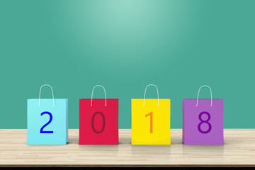 New Year sale 2018, colorful paper shopping bag and copy space for art work design ad or add text message. background add text Happy New year.