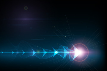 Vector illustration abstract arrow symbol forward and smooth lines in dark blue color background. Hi-tech digital technology and innovation concept. Abstract futuristic, shiny lines background