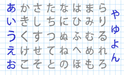 Japanese hiragana syllabary in notebook. VECTOR.