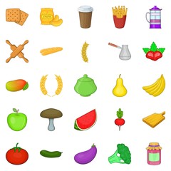 Vegetable diet icons set, cartoon style