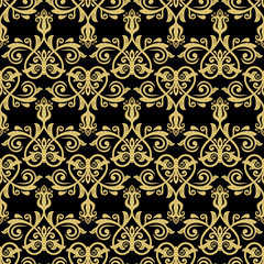 Classic seamless vector pattern. Traditional orient ornament. Classic vintage black and golden background