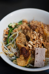 Famous vietnamese food with noodle, pork and peanuts