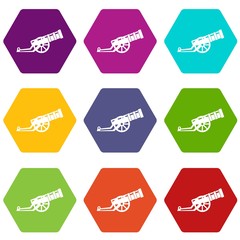 Cannon icon set color hexahedron