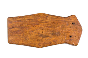Altes rustikales Holzbrett, Schneidebrett, Vesperbrett isoliert vor weißem Hintergrund