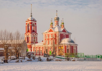 Church of Forty Martyrs on bank of Trubezh River in winter Pereslavl-Zalessky
