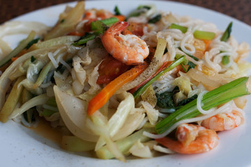 Delicious vietnamese noodle food with shrimps
