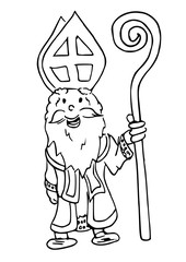 Sinterklaas staat met zijn staf in zijn hand