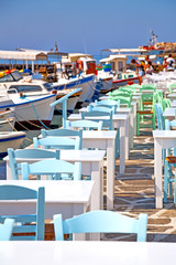 Fototapeta na wymiar table in santorini europe greece old restaurant chair and the summer