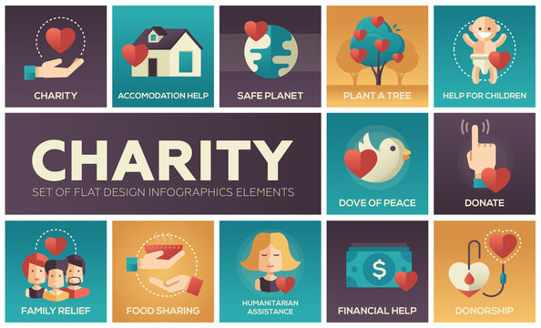 Charity - set of flat design infographics elements
