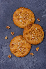 Closeup peanut cookies on stone table