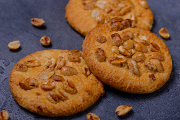 Closeup crunchy cookies with peanuts