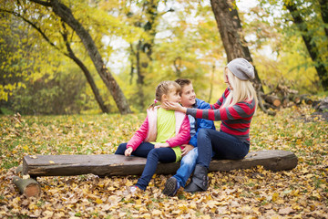 Fototapeta premium Children with single mother in nature
