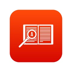 Magnifying glass over open book icon digital red