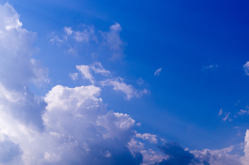 bright blue sky with clouds and sun. cumulus, background, weather.