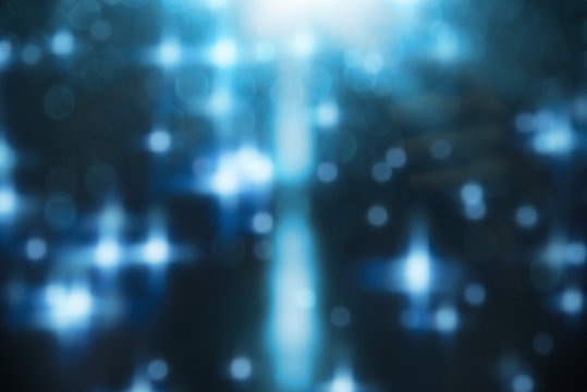 Abstract blue glitter bokeh. concept christmas and new year for background.