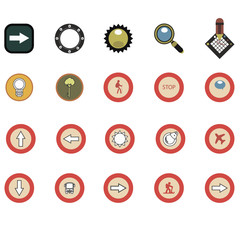 A set of special icons. Arrows, plane, man.