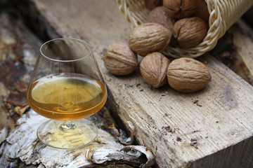 Glass Of Whiskey, Walnuts & Firewood Composition