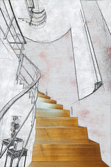 Sketch illustration of a modern staircases in interior
