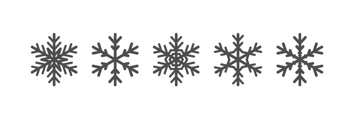 Snowflakes icons set. Black winter silhouettes collection