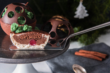 Chocolate Cake Black Forest with cherry. 