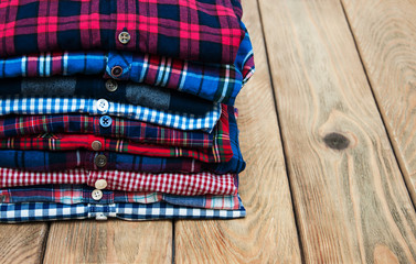 stacks of checkered shirts