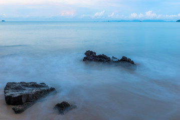 beautiful morning scenery on long exposure sea waves