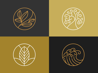 Natural cosmetics  logo. Logo with line style and luxury symbol. Vector illustration.