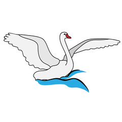 Swan sign isolated on white background. Hand drawn icon. Simple design for print. Graceful beautiful swan. Outline illustration flat line. Fat vector swan. Image of the flying-up swan.