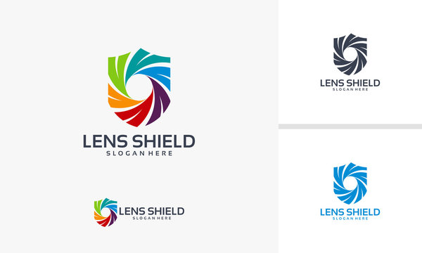 Lens Shield Logo designs vector, Photography Shield logo template