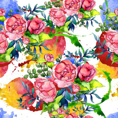 Wildflower bouquet pattern in a watercolor style. Full name of the plant: peony. Aquarelle wild flower for background, texture, wrapper pattern, frame or border.