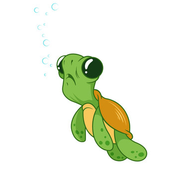 Cute funny turtle with bubbles.