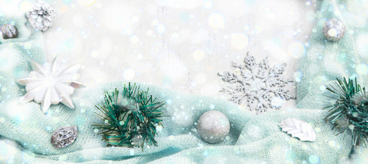 Fototapeta na wymiar Banner Christmas festive arrangement of decorative elements.